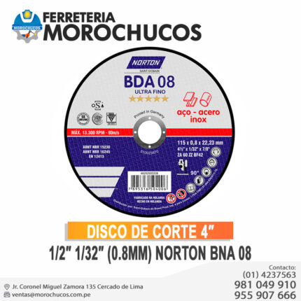 DISCO DE CORTE 4″ 1/2″ 1/32″ (0.8MM) NORTON BNA 08