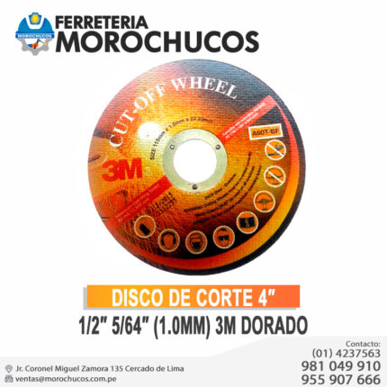 DISCO DE CORTE 4″ 1/2″ 5/64″ (1.0MM) 3M DORADO