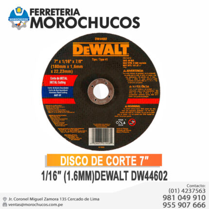 DISCO DE CORTE 7″ 1/16″ (1.6MM)DEWALT DW44602