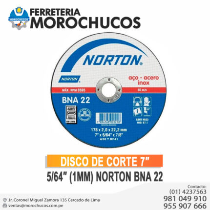DISCO DE CORTE 7″ 5/64″ (1MM) NORTON BNA 22