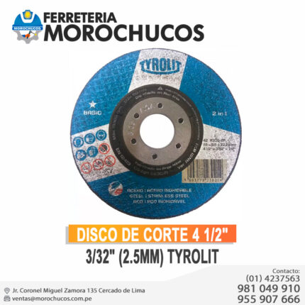 DISCO DE CORTE 4 1/2" 3/32" (2.5MM) TYROLIT