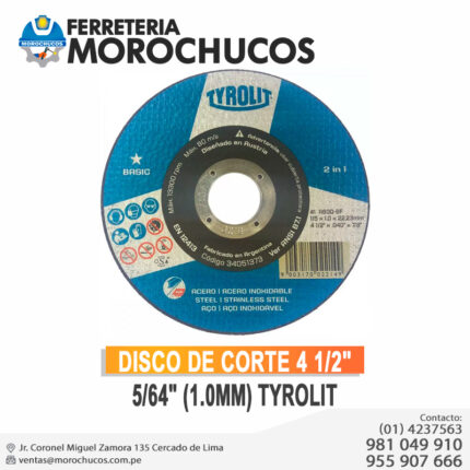 DISCO DE CORTE 4 1/2" 5/64" (1.0MM) TYROLIT